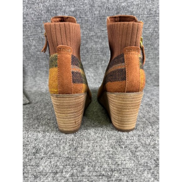 Toms Womens 7.5 brown multicolor Plaid Suede Wedge Ankle Boots - Picture 3 of 16